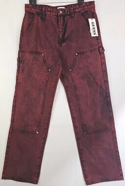 GUESS ~Men's 34x30~ Wine/Bordo Denim Carpenter Jeans Stretch NWT.